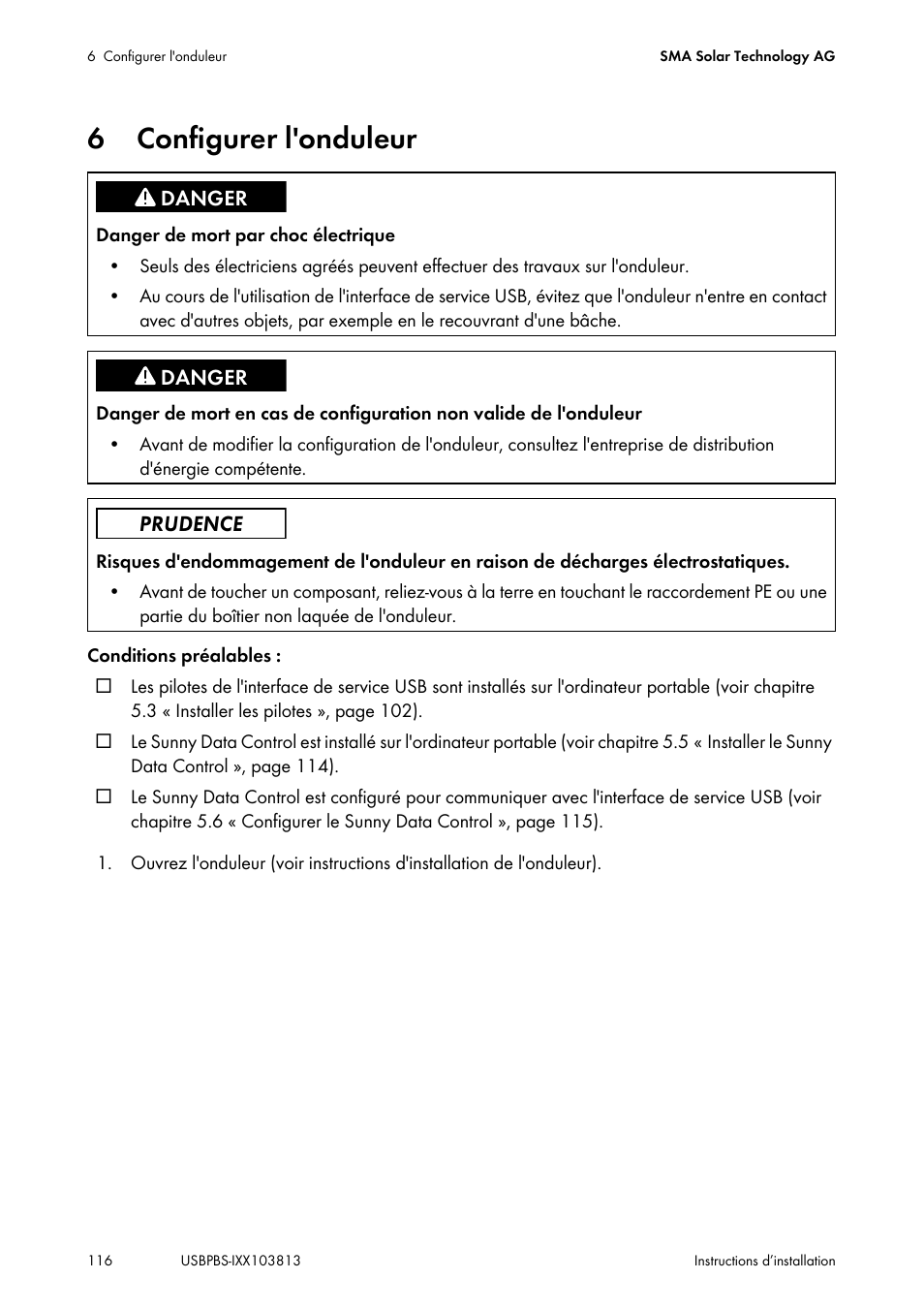 6 configurer l'onduleur, Configurer l'onduleur | SMA USB-Service-Interface User Manual | Page 116 / 160