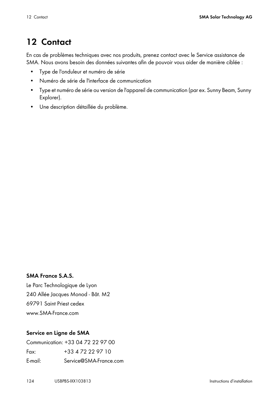 12 contact, Contact | SMA USB-Service-Interface User Manual | Page 124 / 160
