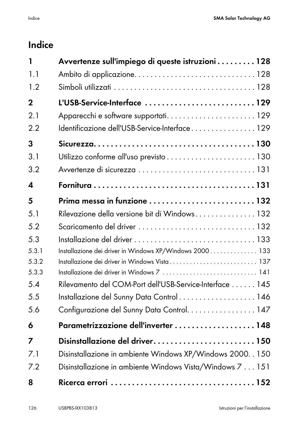 Usbpbs-ixx103813_01_it, Indice | SMA USB-Service-Interface User Manual | Page 126 / 160