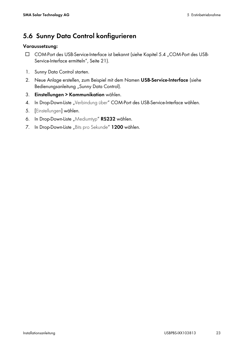 6 sunny data control konfigurieren, Sunny data control konfigurieren | SMA USB-Service-Interface User Manual | Page 23 / 160