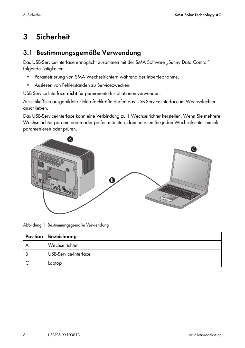 3 sicherheit, 1 bestimmungsgemäße verwendung, Sicherheit | Bestimmungsgemäße verwendung | SMA USB-Service-Interface User Manual | Page 8 / 160