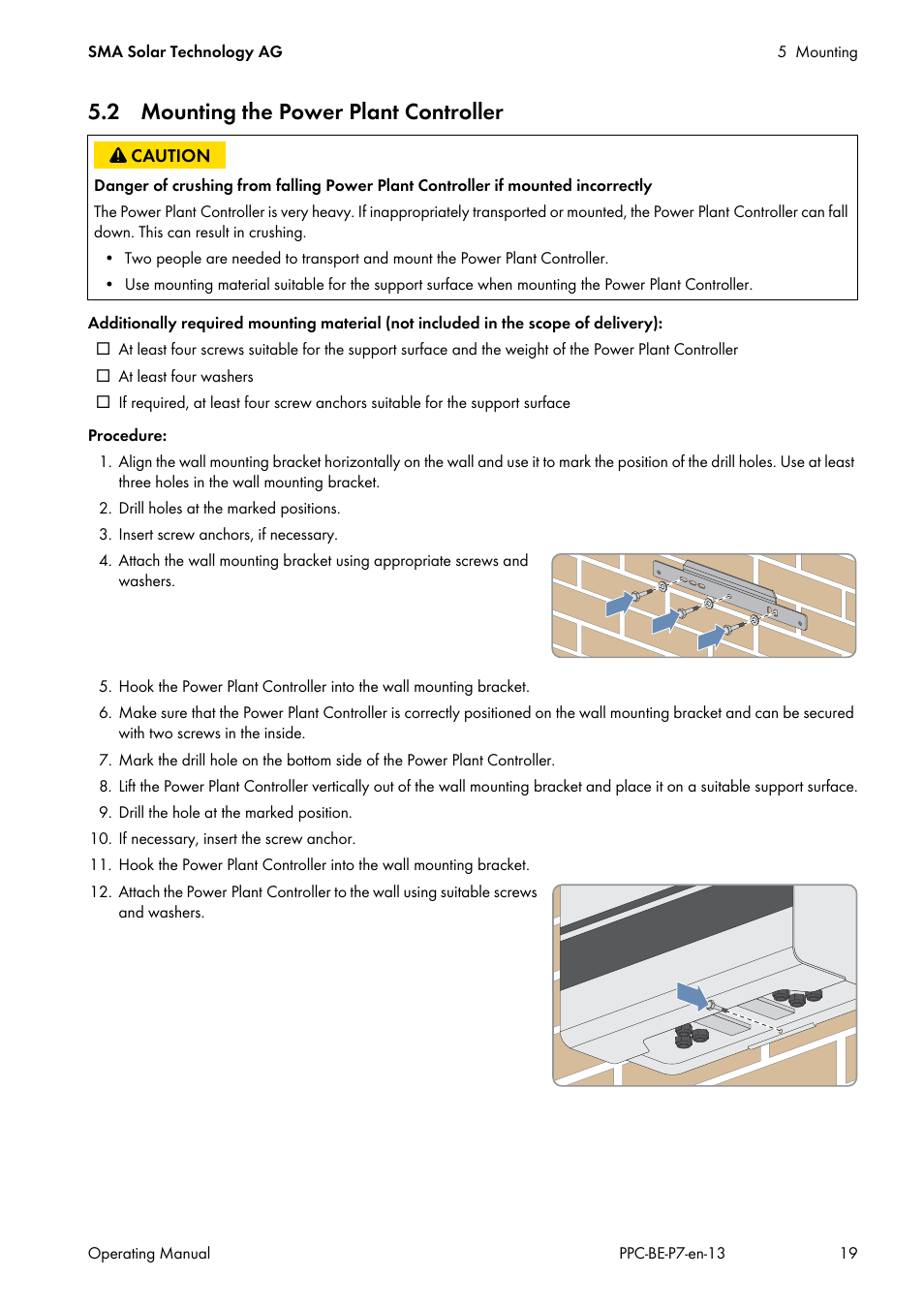 2 mounting the power plant controller | SMA POWER PLANT CONTROLLER User Manual | Page 19 / 64