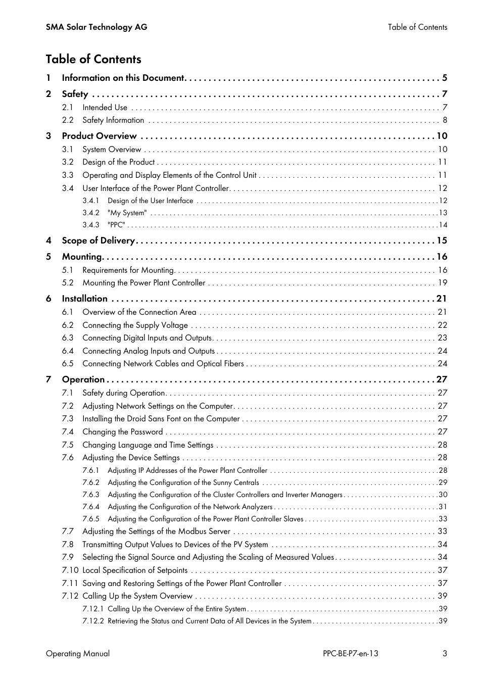 SMA POWER PLANT CONTROLLER User Manual | Page 3 / 64