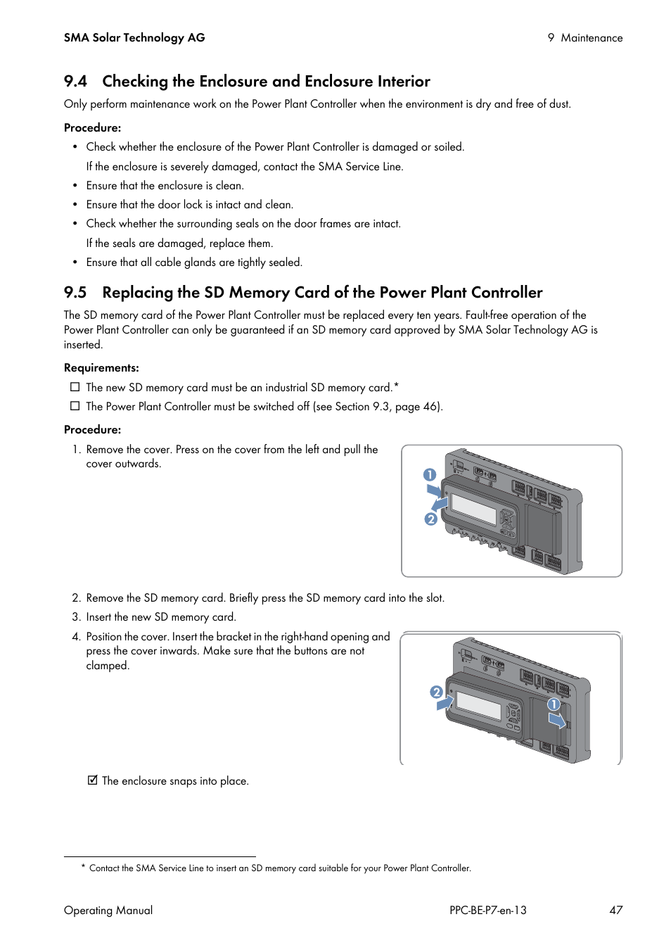 4 checking the enclosure and enclosure interior | SMA POWER PLANT CONTROLLER User Manual | Page 47 / 64