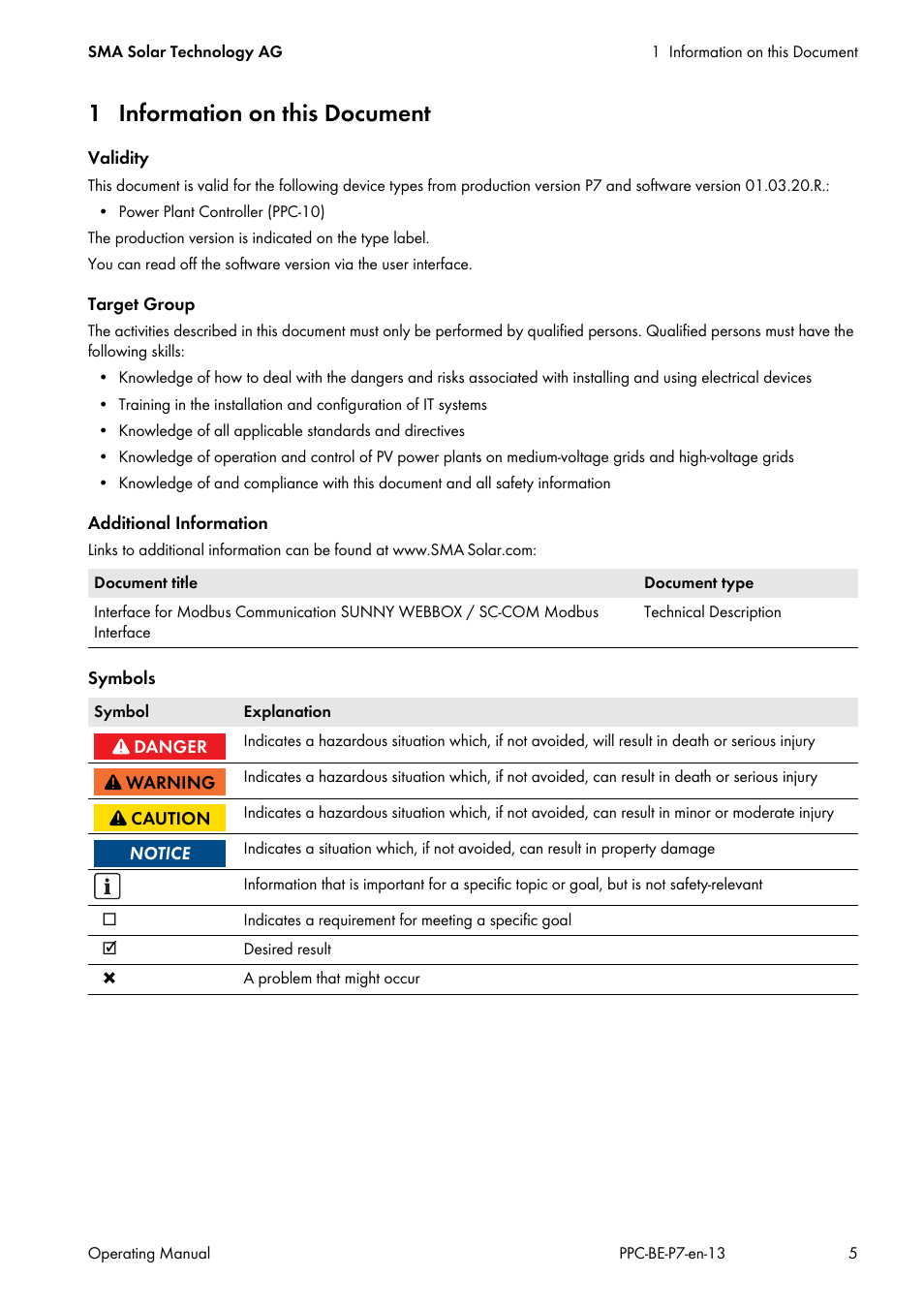 1 information on this document | SMA POWER PLANT CONTROLLER User Manual | Page 5 / 64