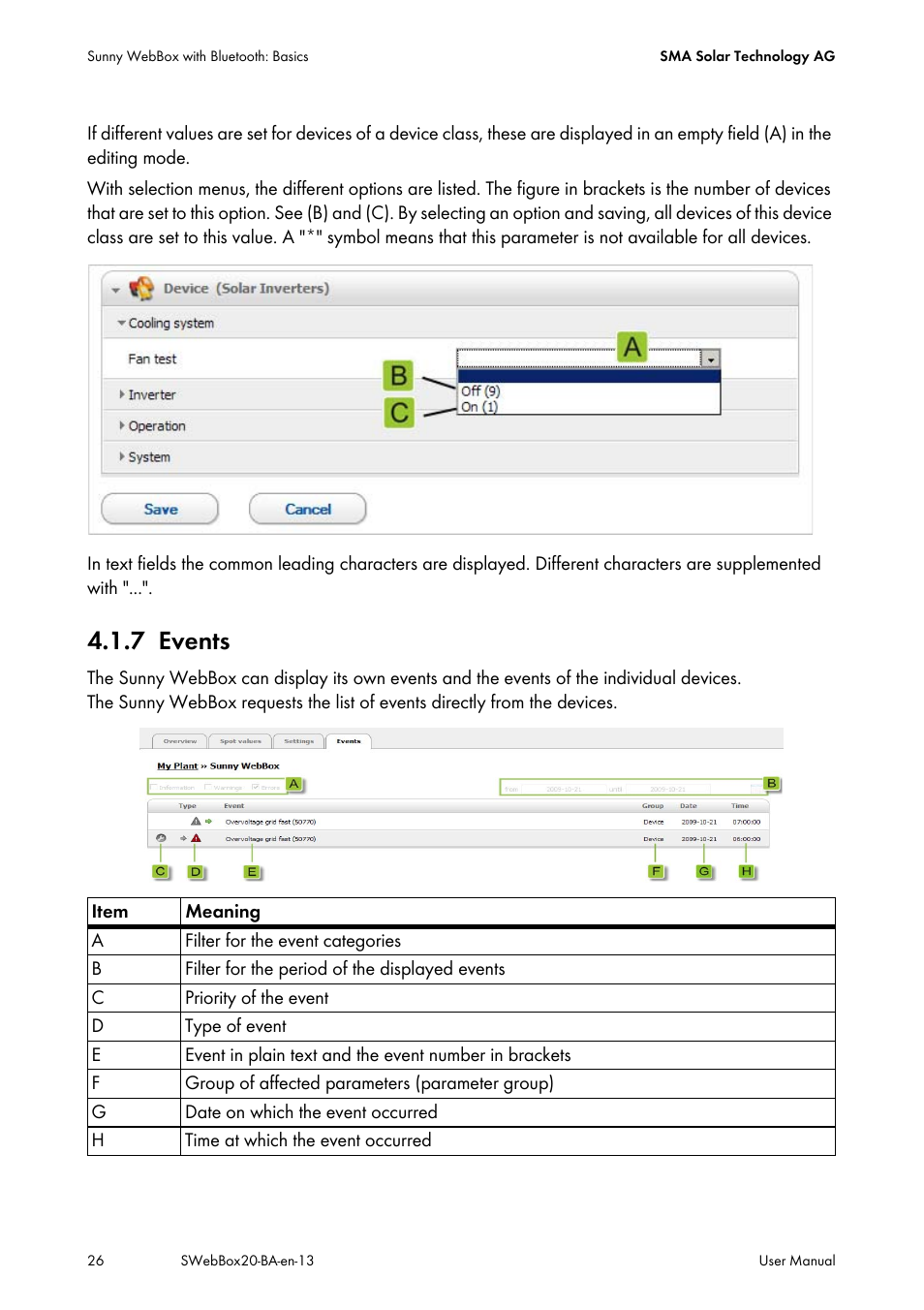 7 events, Events | SMA WEBBOX-BT-20 User Manual | Page 26 / 88