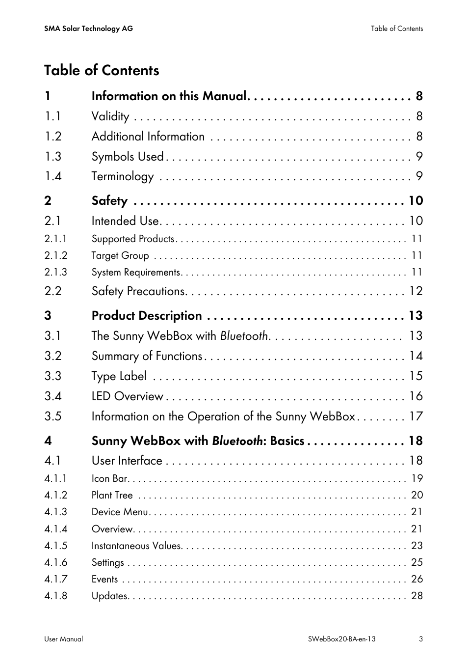 SMA WEBBOX-BT-20 User Manual | Page 3 / 88