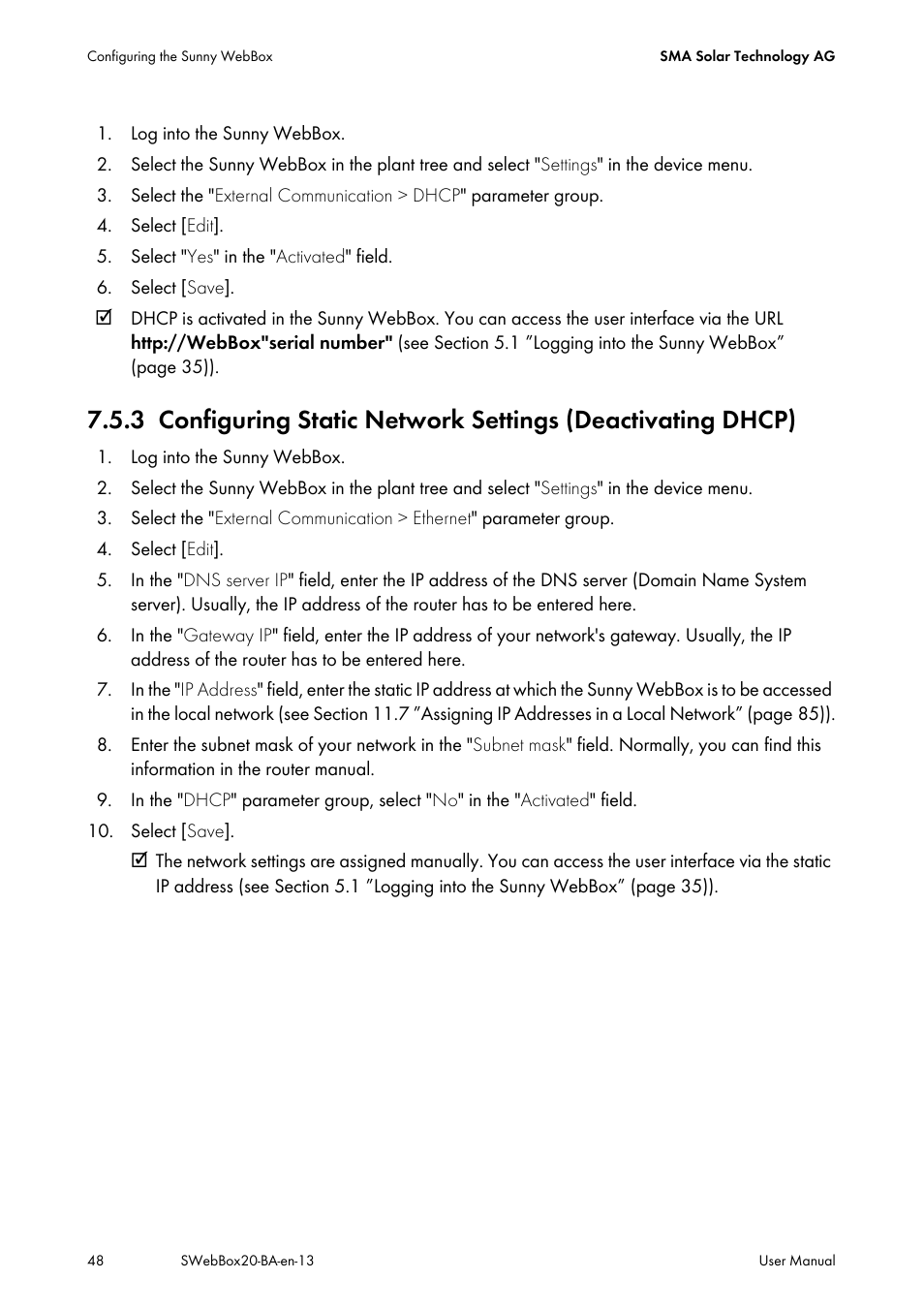 SMA WEBBOX-BT-20 User Manual | Page 48 / 88