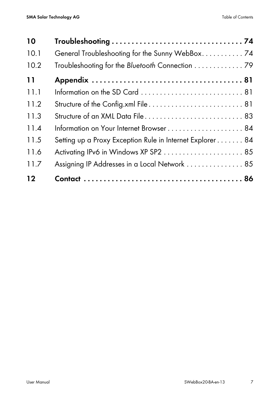 SMA WEBBOX-BT-20 User Manual | Page 7 / 88