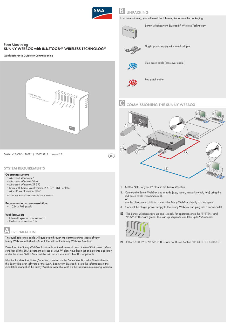 SMA WEBBOX-BT-20 Quick Reference Guide User Manual | 2 pages