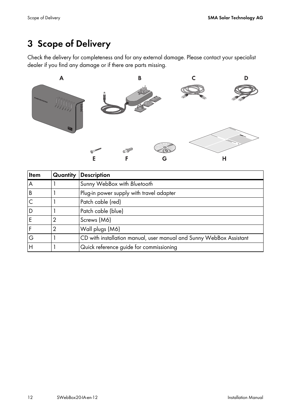 3 scope of delivery, Scope of delivery | SMA WEBBOX-BT-20 Installation User Manual | Page 12 / 62
