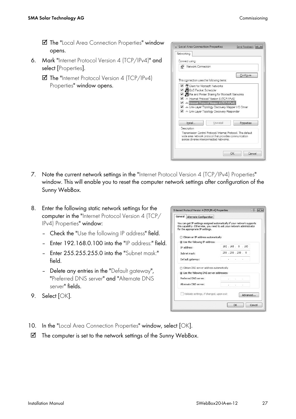 SMA WEBBOX-BT-20 Installation User Manual | Page 27 / 62