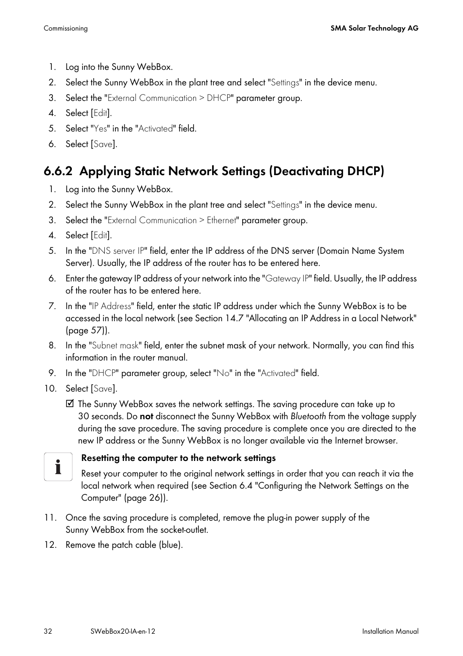 SMA WEBBOX-BT-20 Installation User Manual | Page 32 / 62