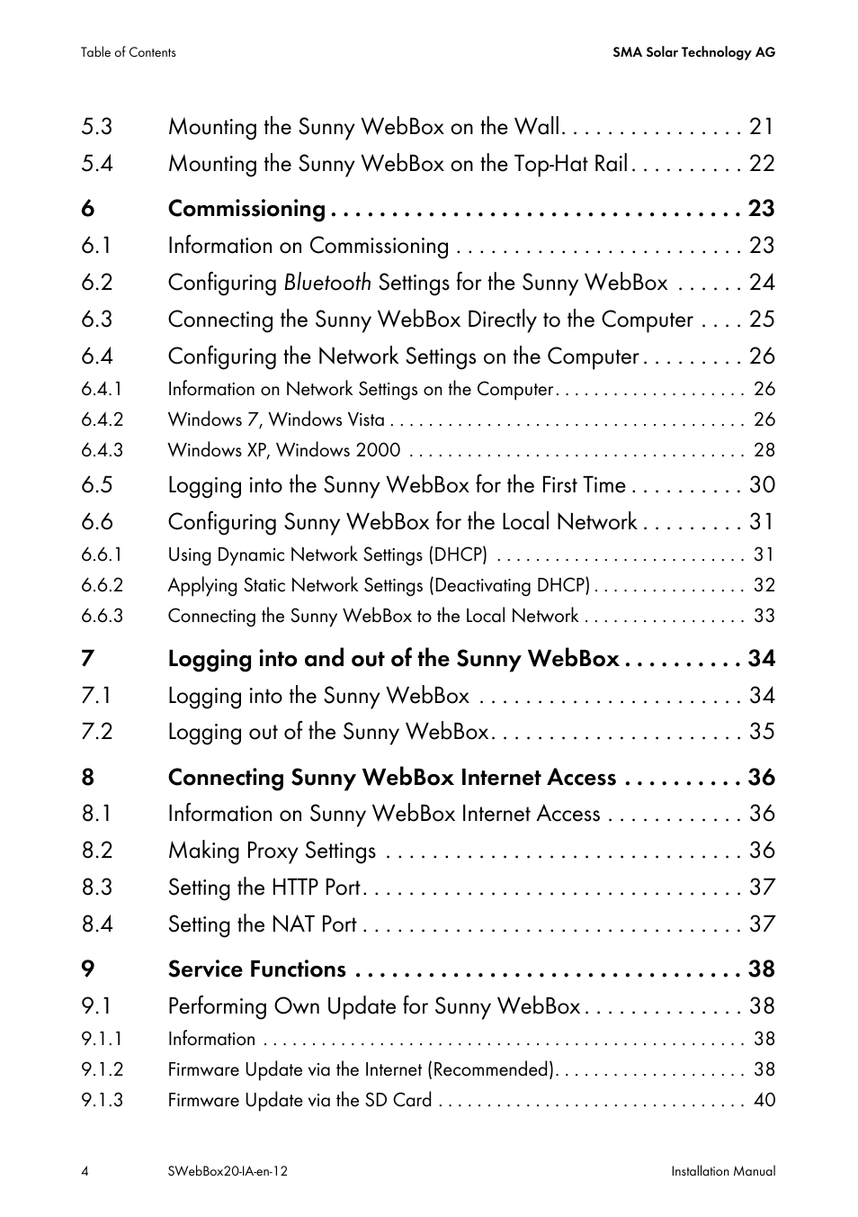 SMA WEBBOX-BT-20 Installation User Manual | Page 4 / 62