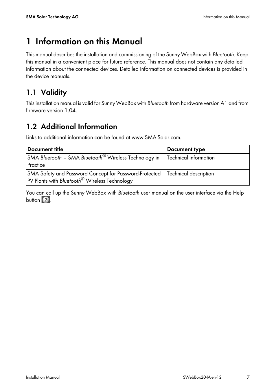 SMA WEBBOX-BT-20 Installation User Manual | Page 7 / 62