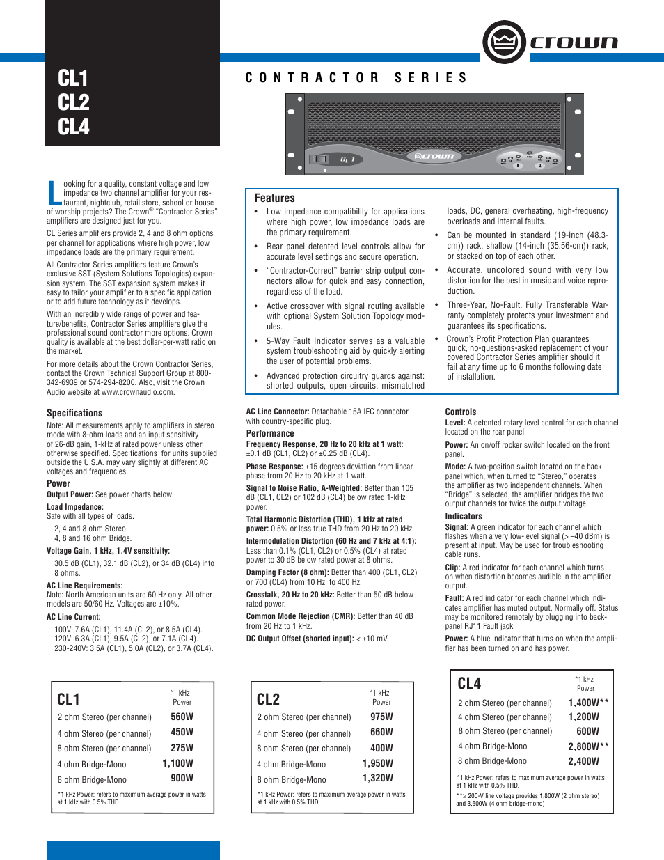 Crown CL1 User Manual | 2 pages