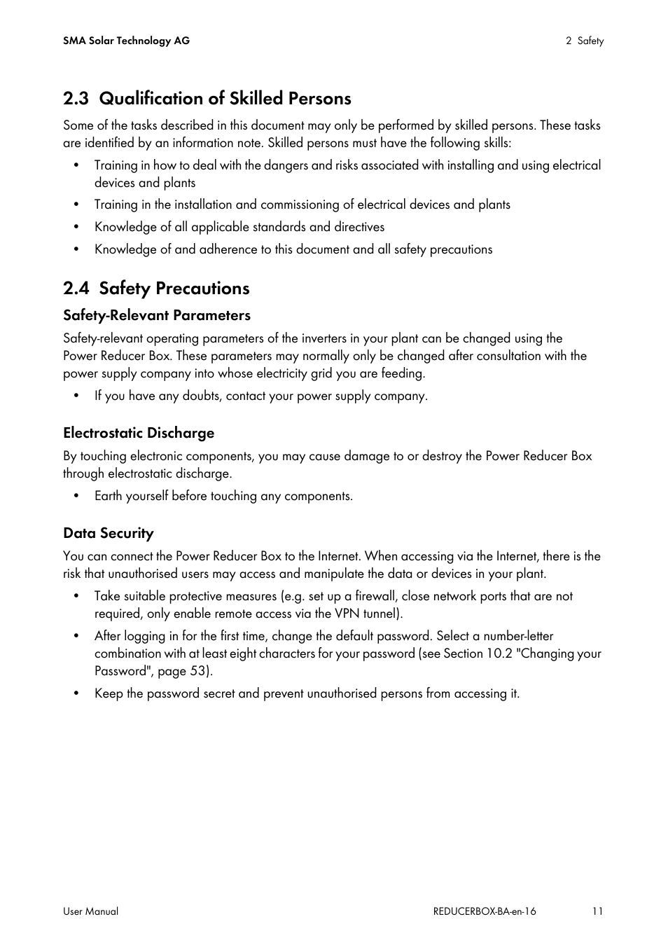 3 qualification of skilled persons, 4 safety precautions, Qualification of skilled persons | Safety precautions | SMA POWER REDUCER BOX User Manual | Page 11 / 80