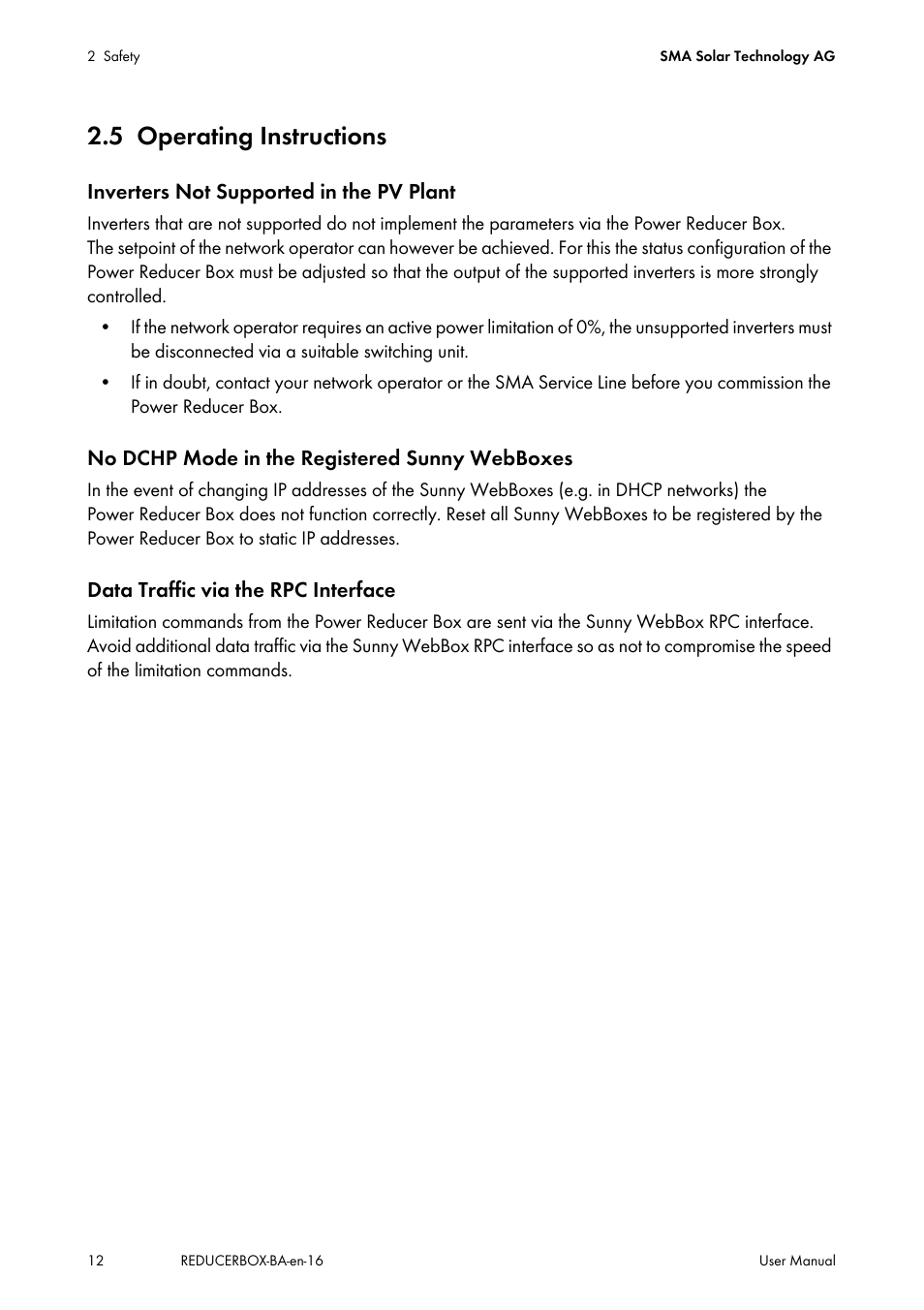5 operating instructions, Operating instructions | SMA POWER REDUCER BOX User Manual | Page 12 / 80