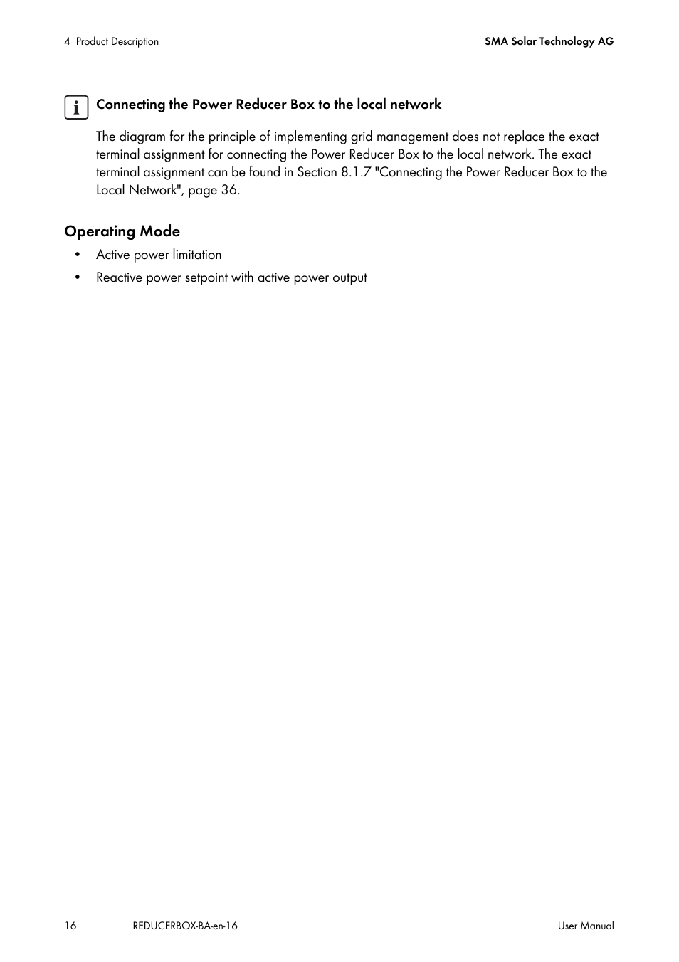 Operating mode | SMA POWER REDUCER BOX User Manual | Page 16 / 80