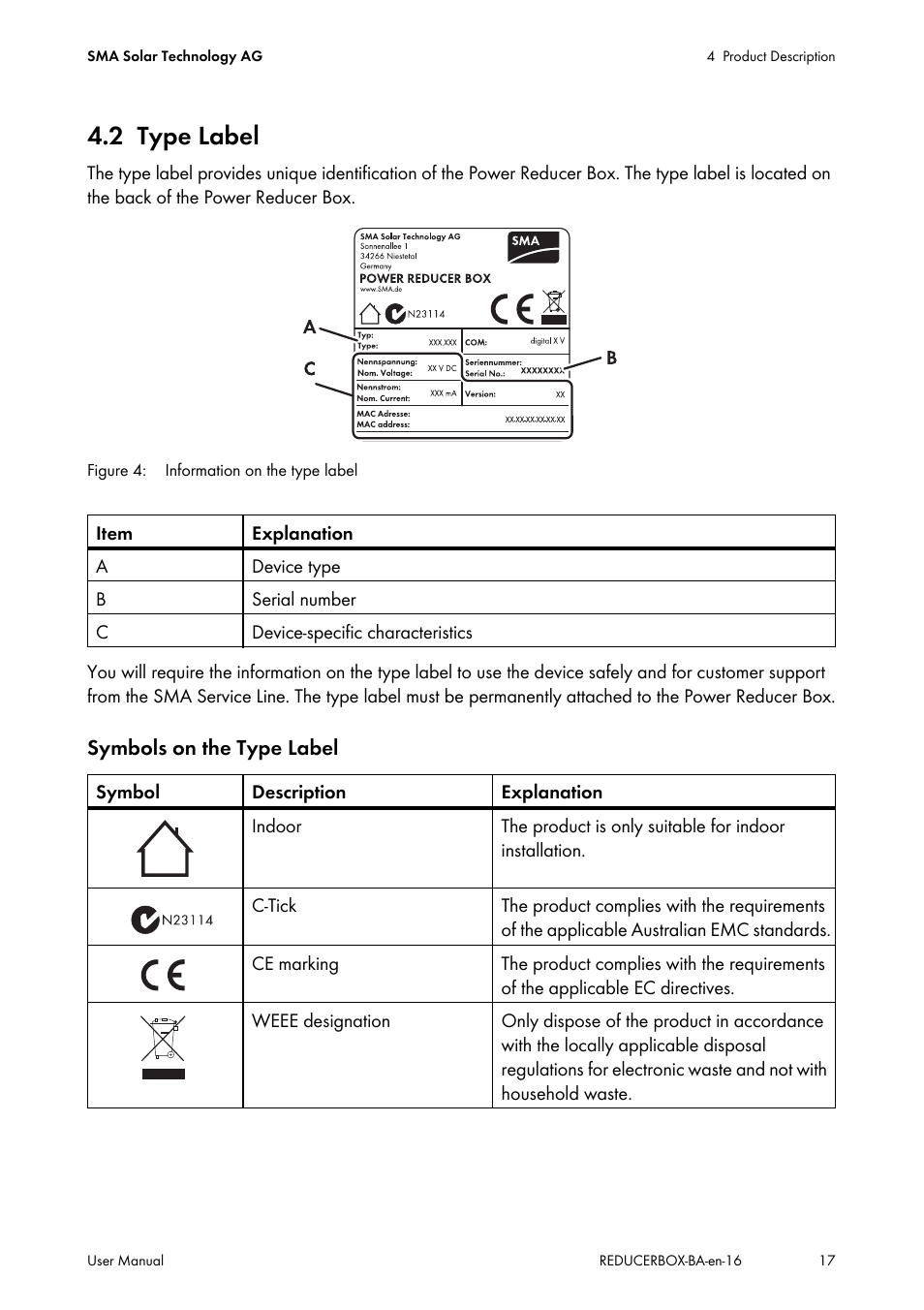 2 type label, Type label | SMA POWER REDUCER BOX User Manual | Page 17 / 80