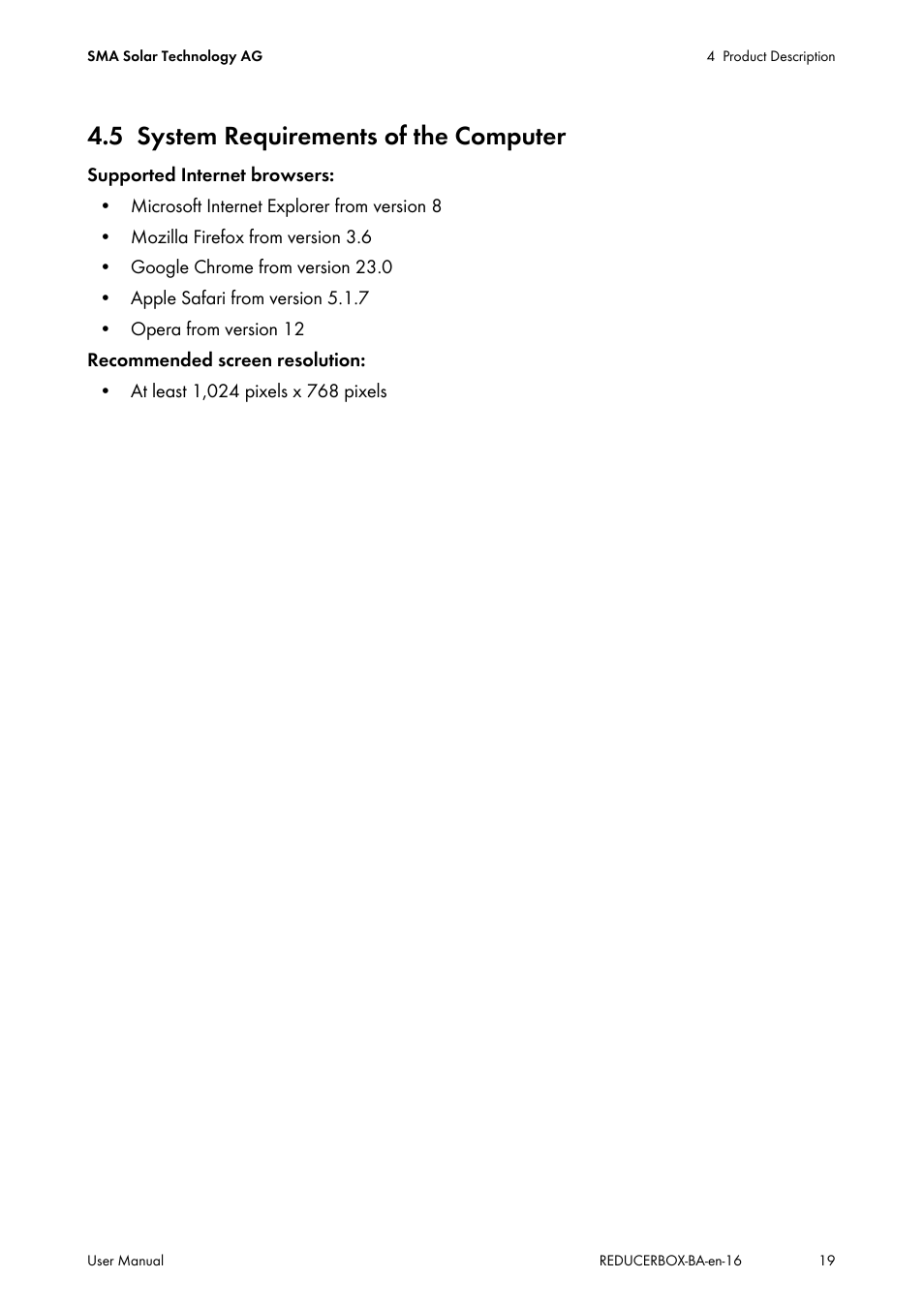 5 system requirements of the computer, System requirements of the computer | SMA POWER REDUCER BOX User Manual | Page 19 / 80