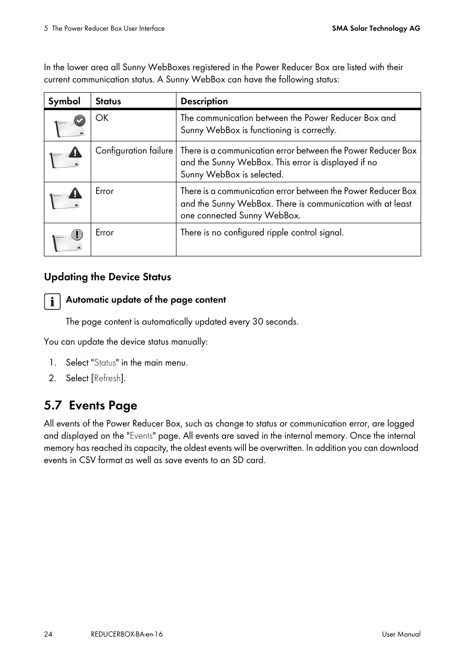 7 events page | SMA POWER REDUCER BOX User Manual | Page 24 / 80