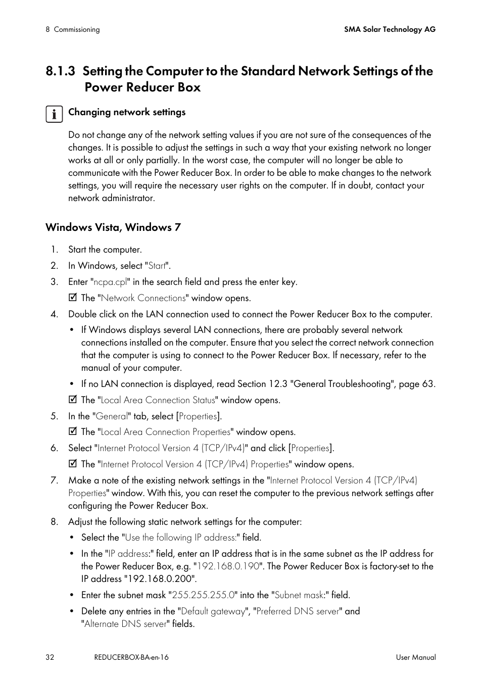 Section 8.1.3 | SMA POWER REDUCER BOX User Manual | Page 32 / 80