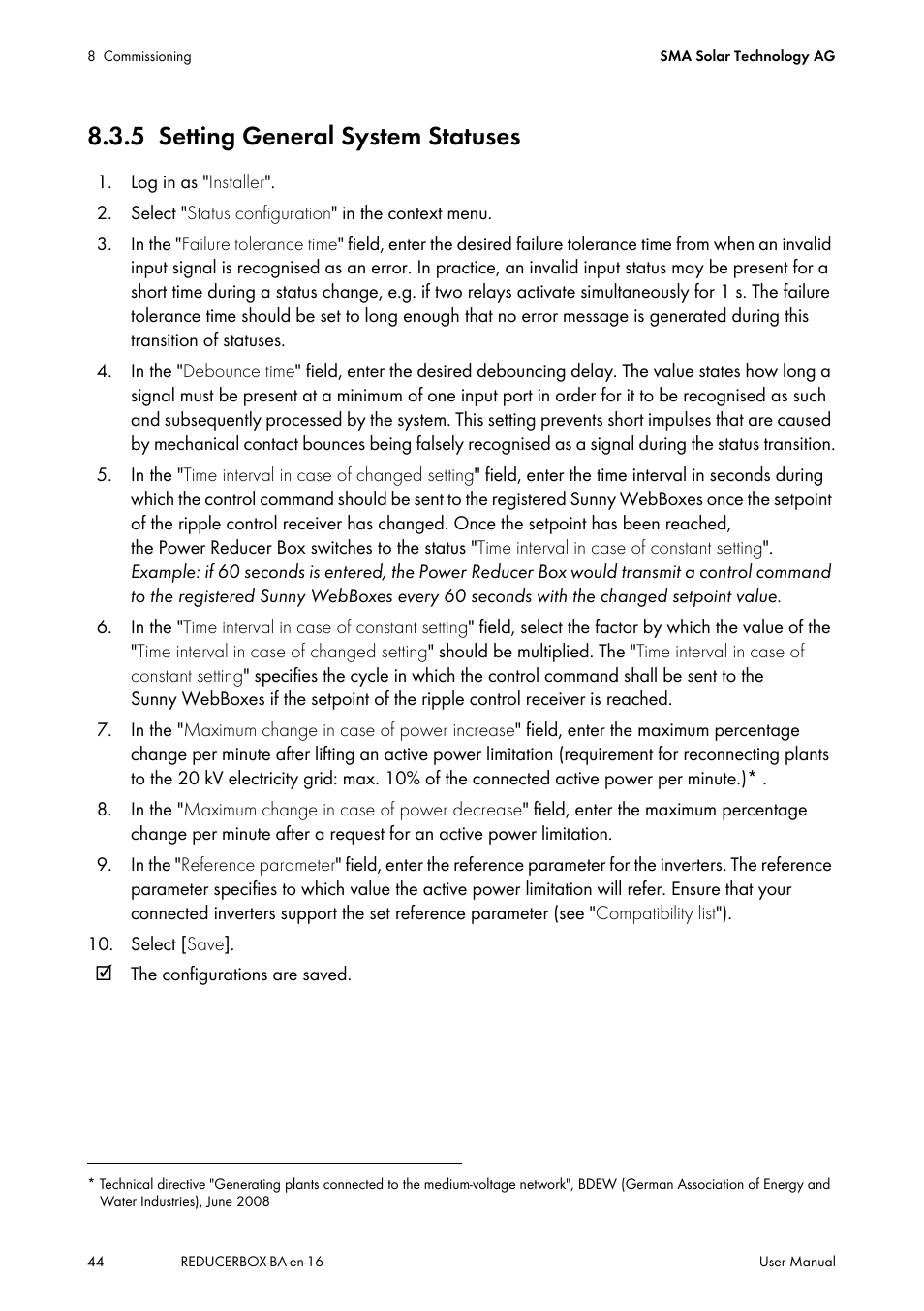 5 setting general system statuses, Setting general system statuses, N 8.3.5 "setting general system | SMA POWER REDUCER BOX User Manual | Page 44 / 80