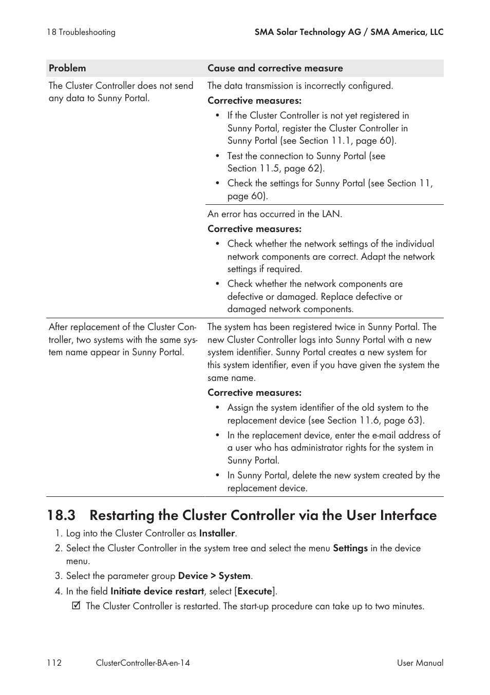 SMA CLUSTER CONTROLLER User Manual | Page 112 / 118