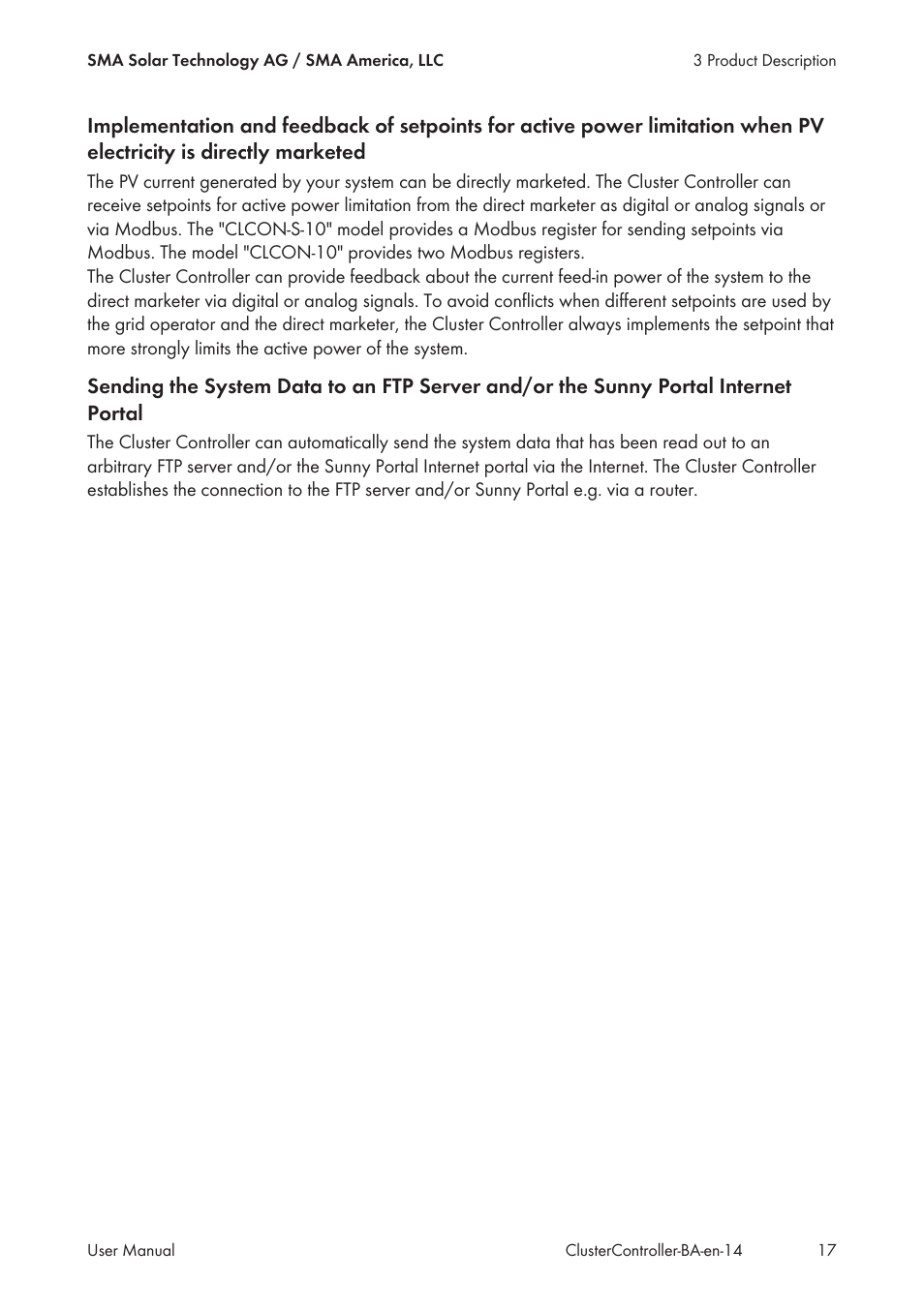 SMA CLUSTER CONTROLLER User Manual | Page 17 / 118