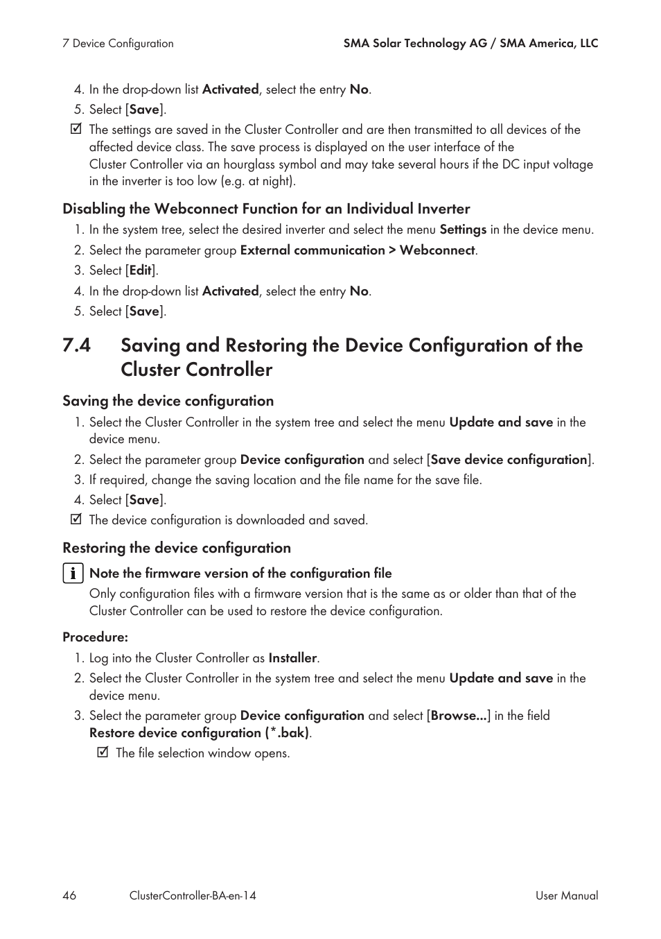 SMA CLUSTER CONTROLLER User Manual | Page 46 / 118