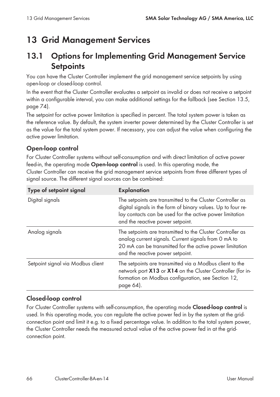 13 grid management services | SMA CLUSTER CONTROLLER User Manual | Page 66 / 118