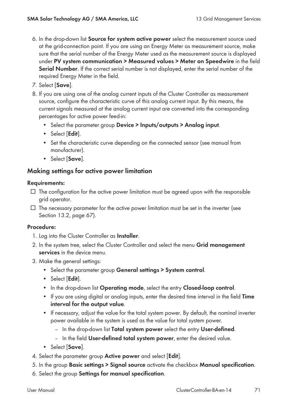 SMA CLUSTER CONTROLLER User Manual | Page 71 / 118