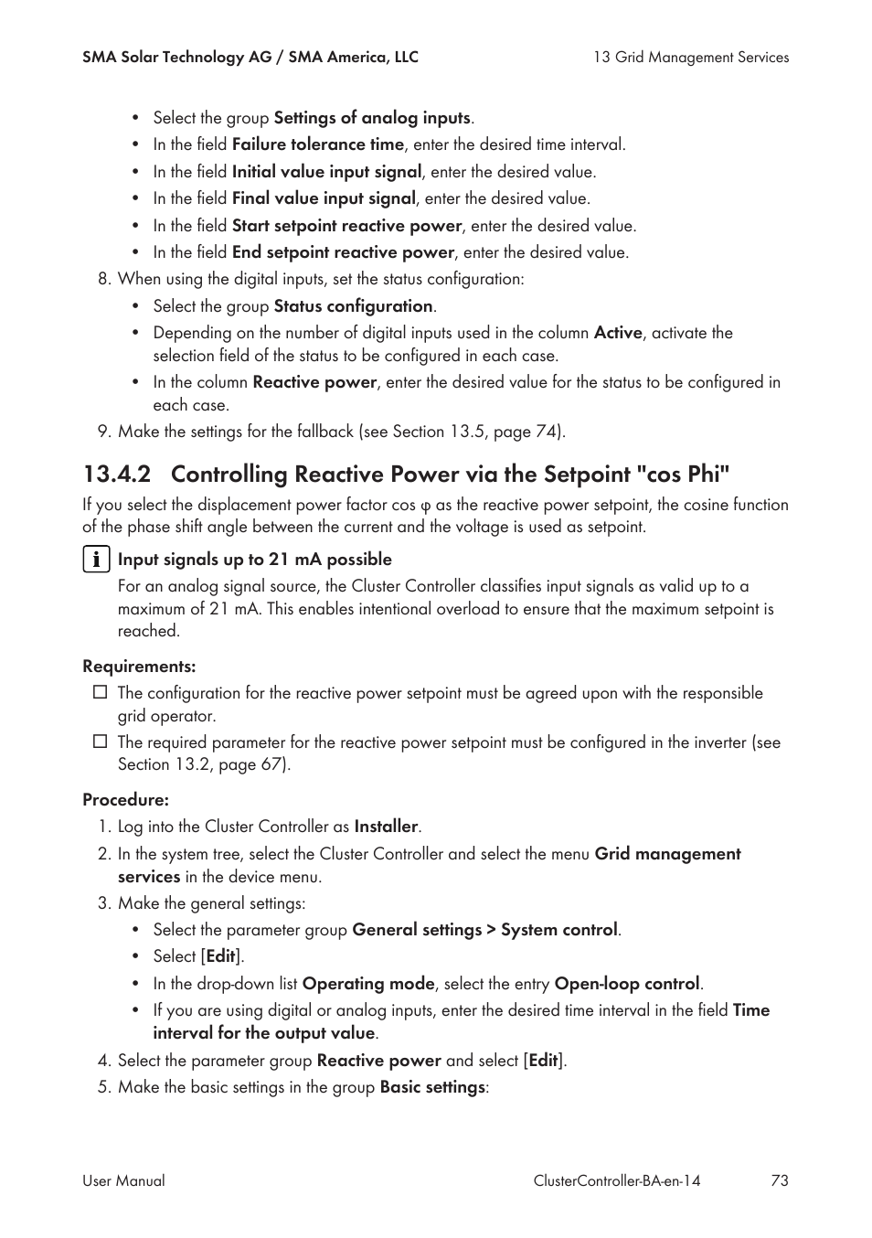 SMA CLUSTER CONTROLLER User Manual | Page 73 / 118