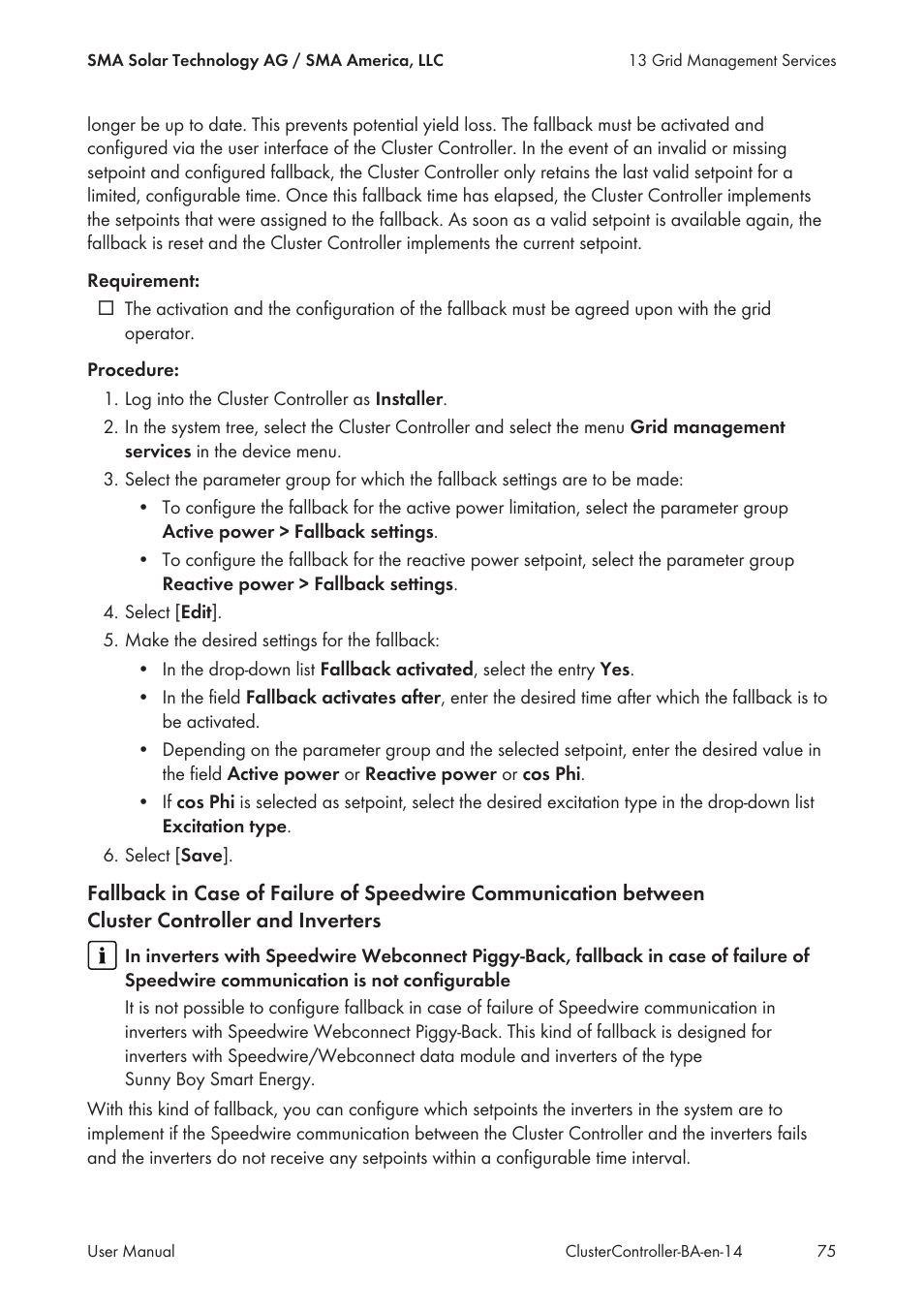 SMA CLUSTER CONTROLLER User Manual | Page 75 / 118