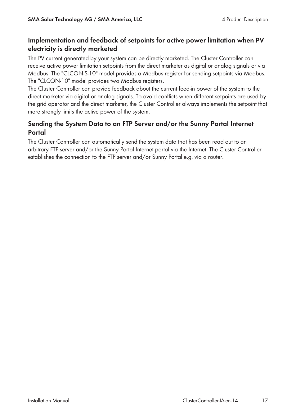 SMA CLUSTER CONTROLLER Installation User Manual | Page 17 / 92