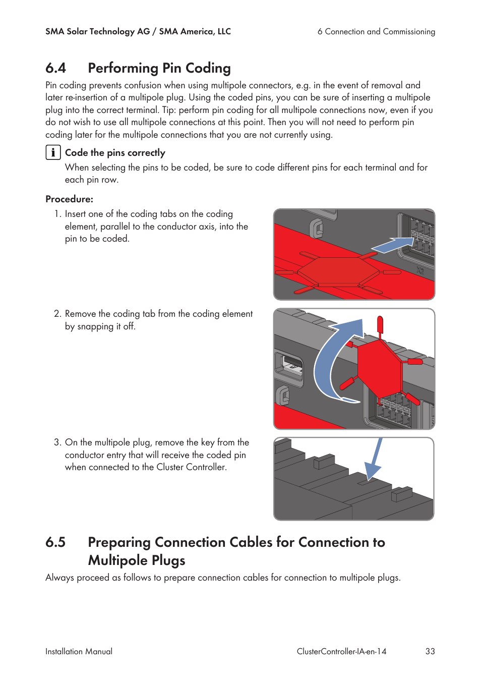 4 performing pin coding, Performing pin coding | SMA CLUSTER CONTROLLER Installation User Manual | Page 33 / 92
