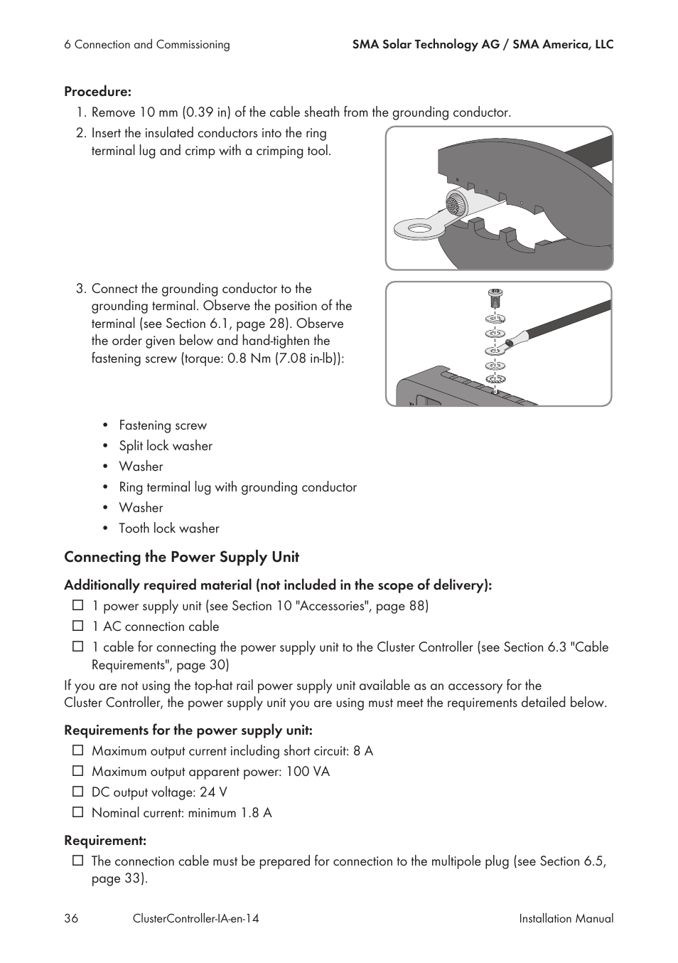 SMA CLUSTER CONTROLLER Installation User Manual | Page 36 / 92