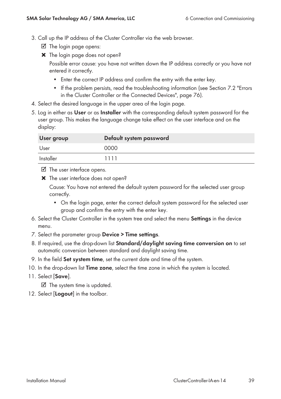 SMA CLUSTER CONTROLLER Installation User Manual | Page 39 / 92