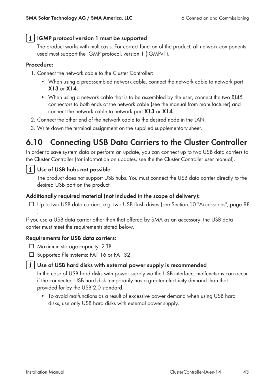 SMA CLUSTER CONTROLLER Installation User Manual | Page 43 / 92