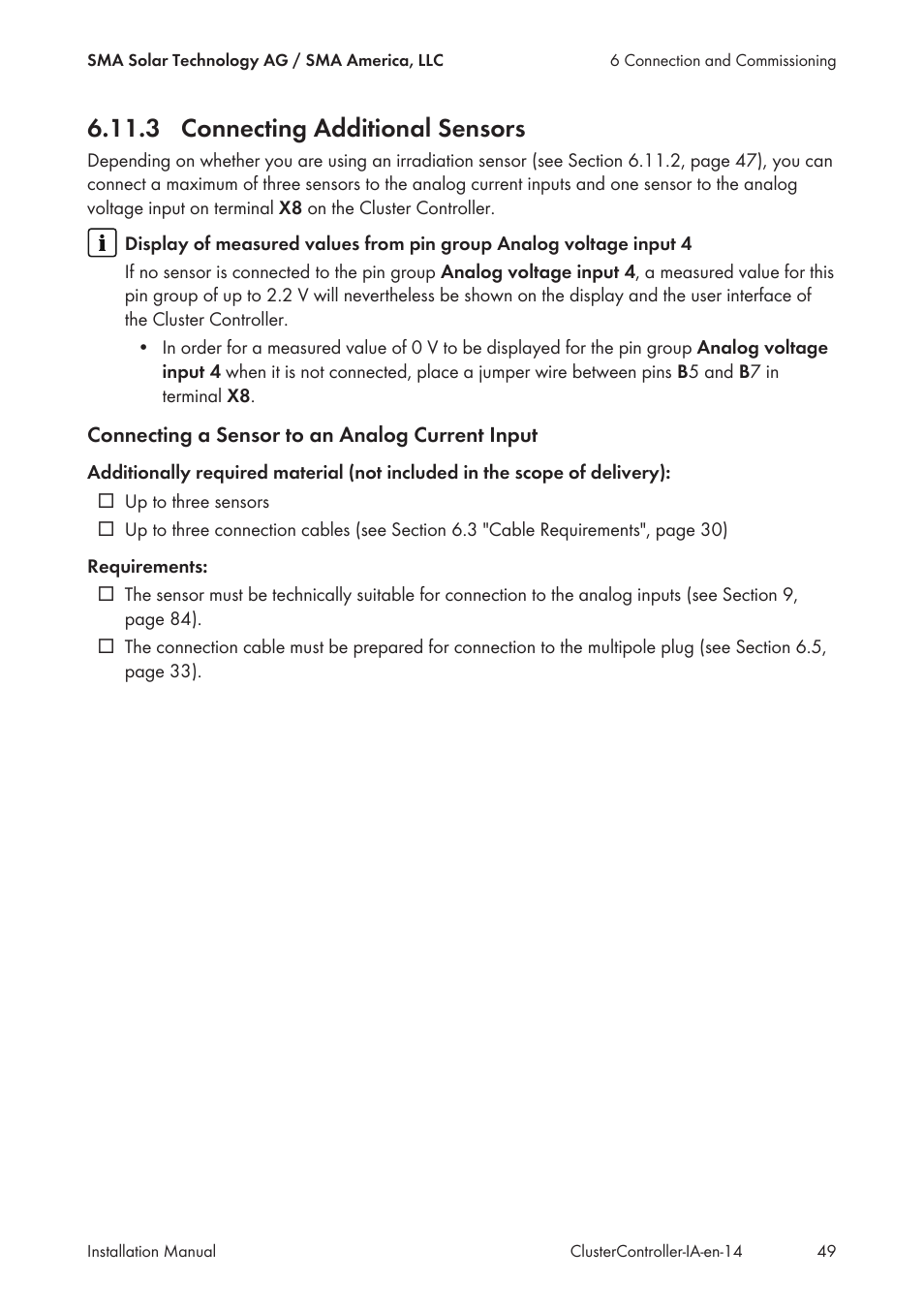 3 connecting additional sensors | SMA CLUSTER CONTROLLER Installation User Manual | Page 49 / 92
