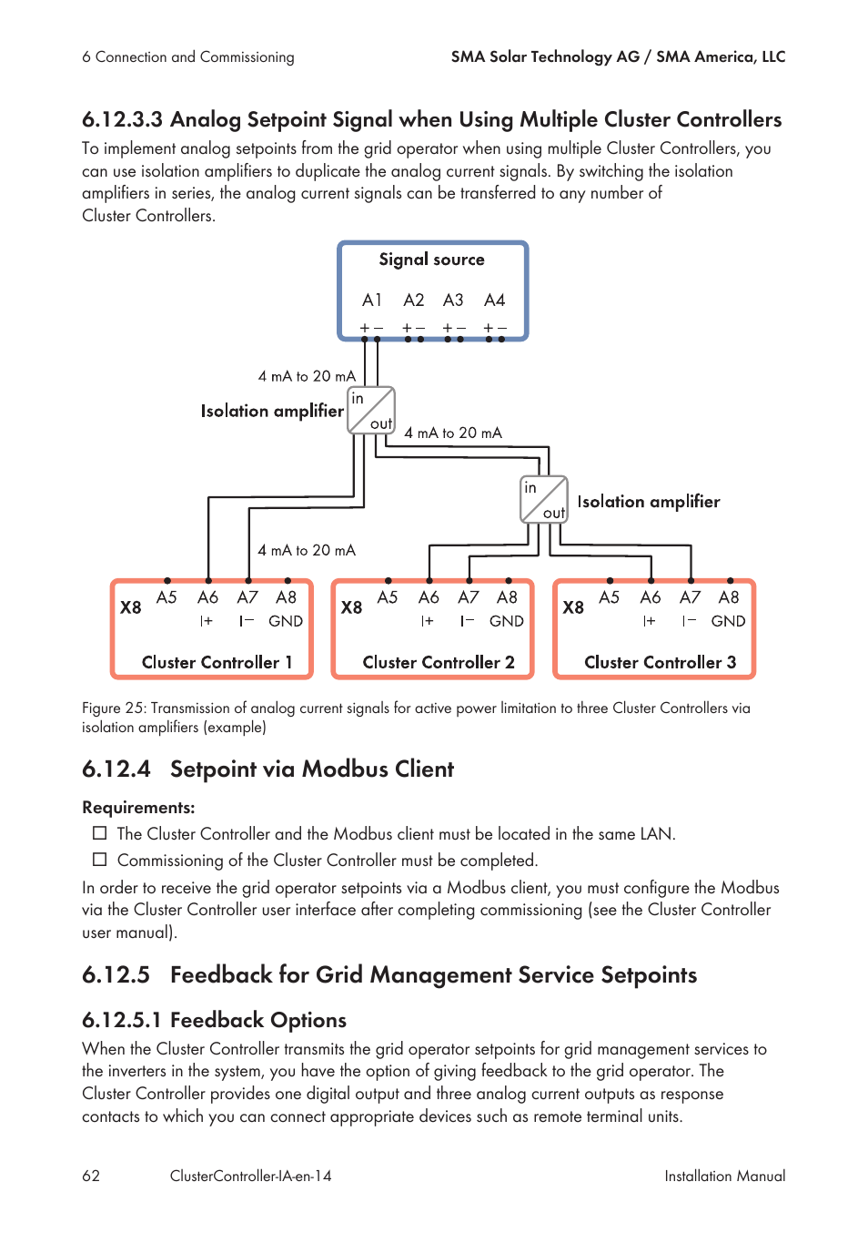 4 setpoint via modbus client, 5 feedback for grid management service setpoints, 1 feedback options | Controllers | SMA CLUSTER CONTROLLER Installation User Manual | Page 62 / 92