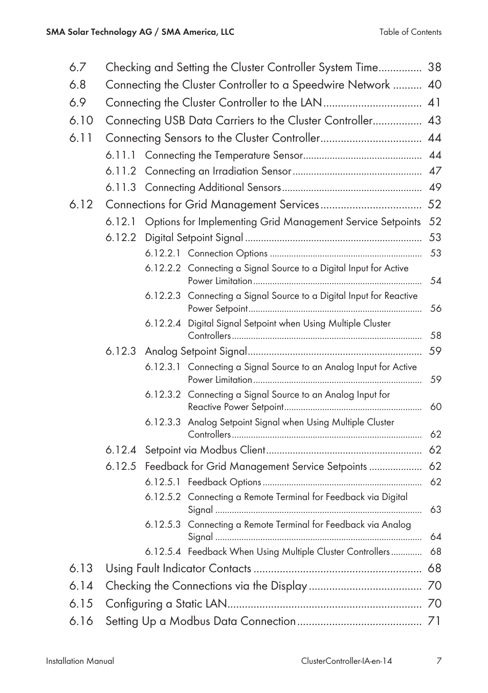 SMA CLUSTER CONTROLLER Installation User Manual | Page 7 / 92