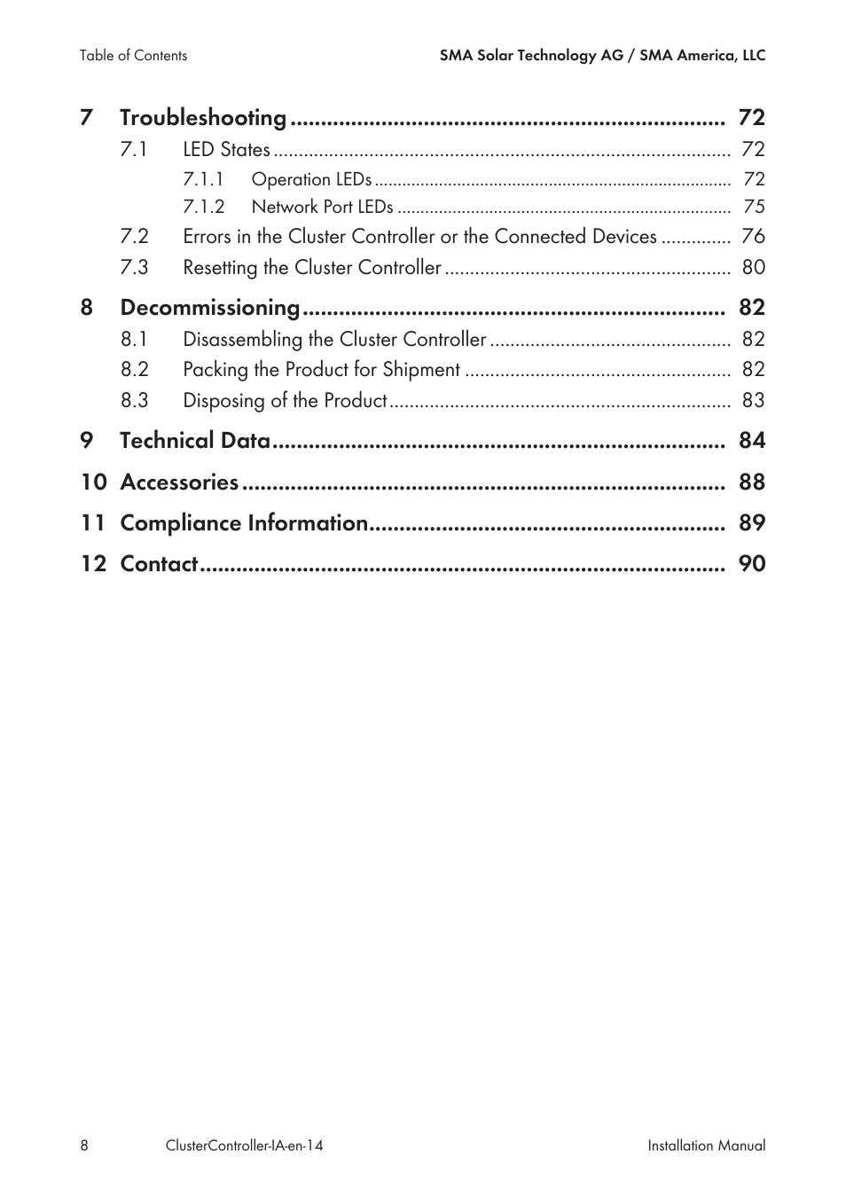 SMA CLUSTER CONTROLLER Installation User Manual | Page 8 / 92