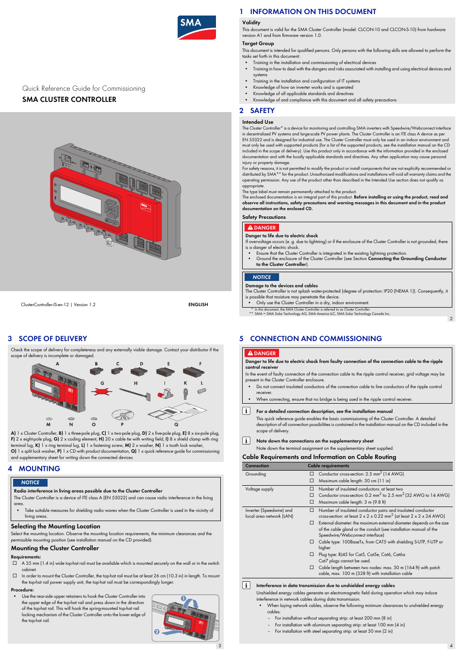 SMA CLUSTER CONTROLLER Quick Reference Guide User Manual | 2 pages