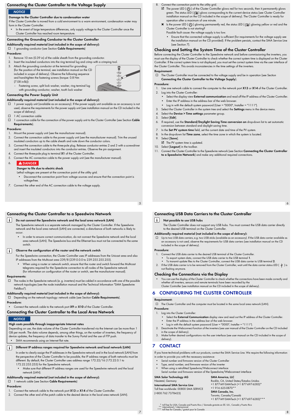 Checking the connections via the display, 6 configuring the cluster controller, 7 contact | 6 configuring the cluster controller 7 contact | SMA CLUSTER CONTROLLER Quick Reference Guide User Manual | Page 2 / 2