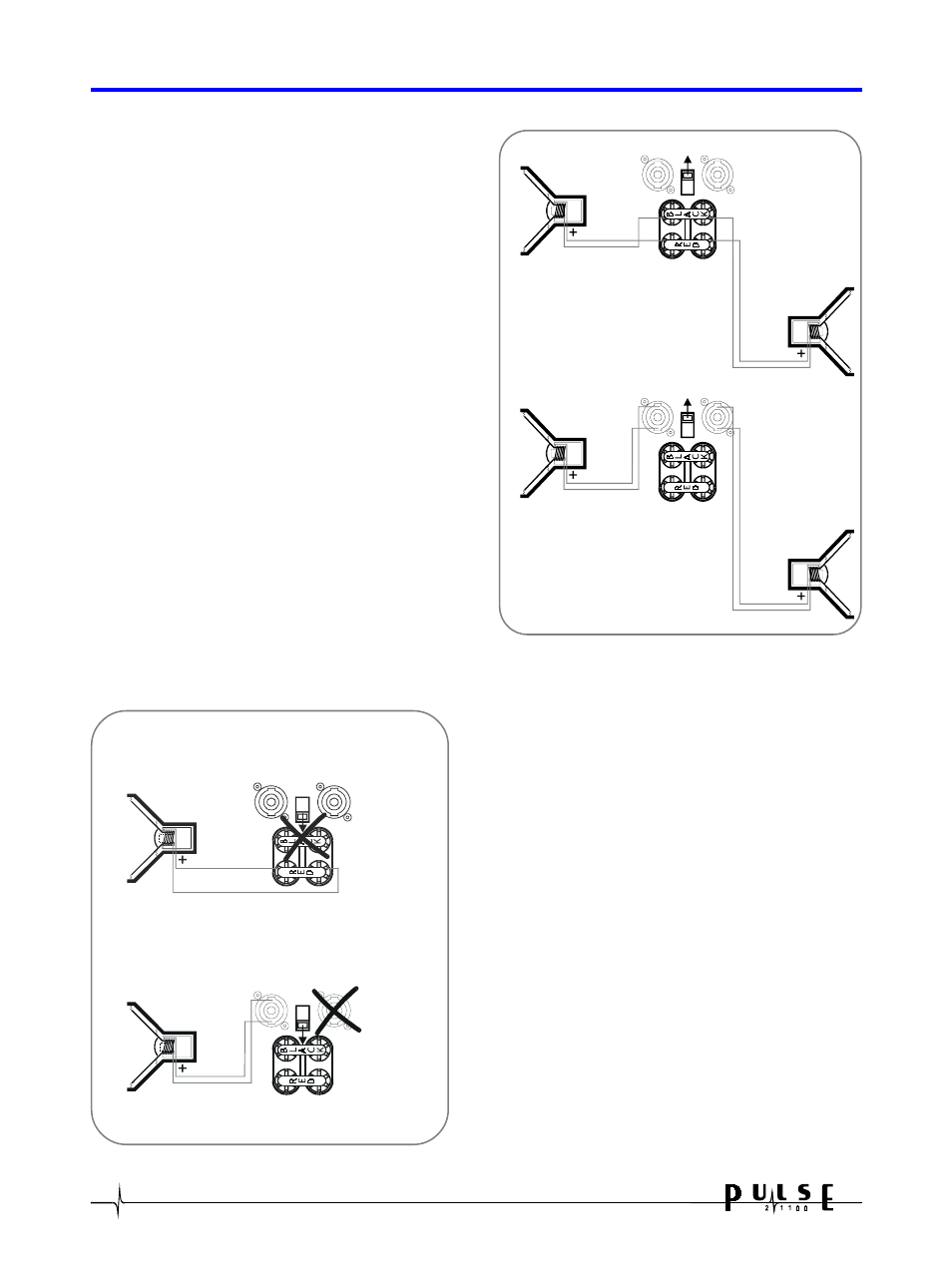 Outputs, Stereo operation, Bridge mono operation | Stereo operation bridge mono operation, 8outputs | Crown Audio Pulse 21100 User Manual | Page 8 / 22