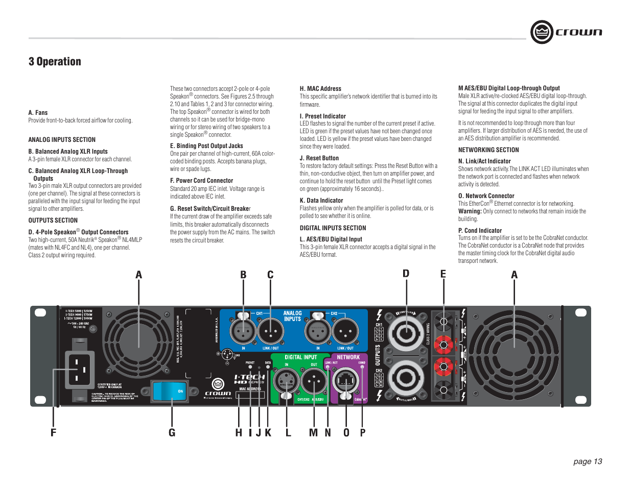 3 operation | Crown Audio I-T12000 HD User Manual | Page 13 / 60