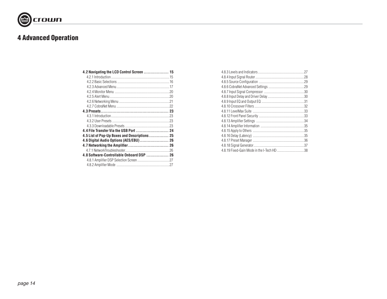 4 advanced operation | Crown Audio I-T12000 HD User Manual | Page 14 / 60