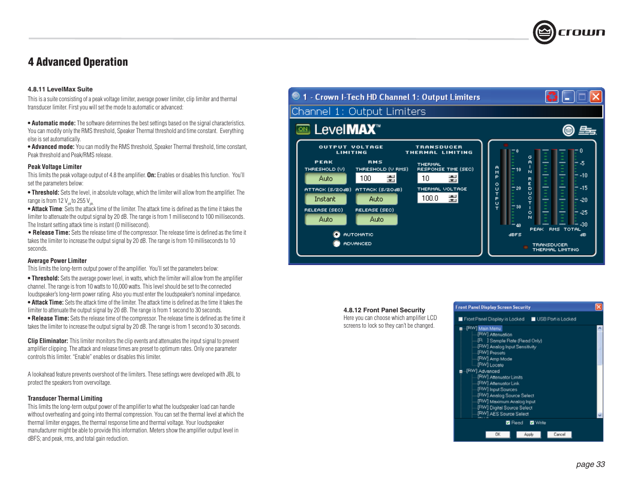4 advanced operation | Crown Audio I-T12000 HD User Manual | Page 33 / 60